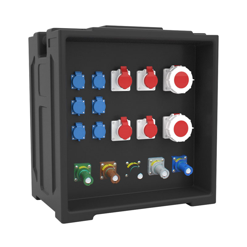 Caja de distribución de energía PHLTD para escenario LED con seis enchufes estándar nacionales, cuatro enchufes industriales y dos enchufes de 63A