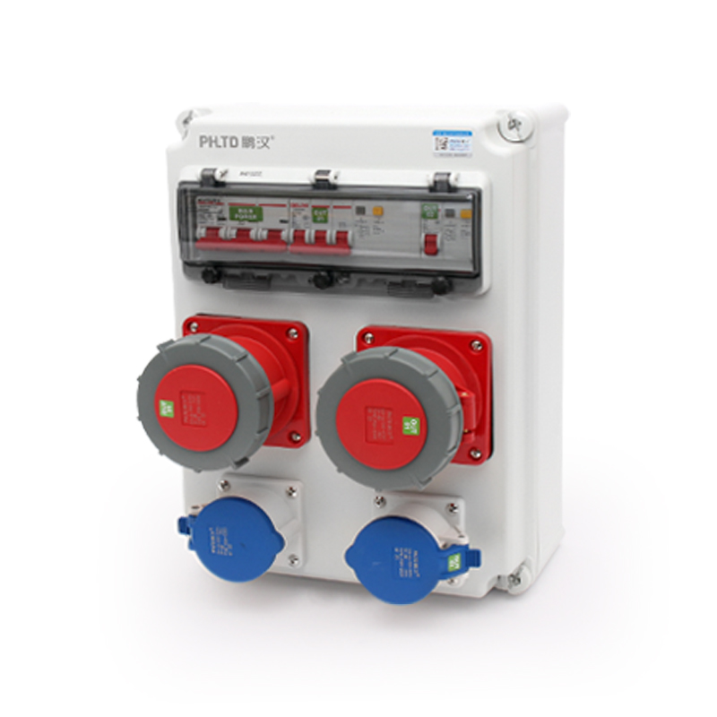 Caja de mantenimiento de energía impermeable IP44 montada en pared con enchufes industriales 5P 63A y 3P 16A, interruptor de aire y protección contra fugas, tamaño 400x300x160mm