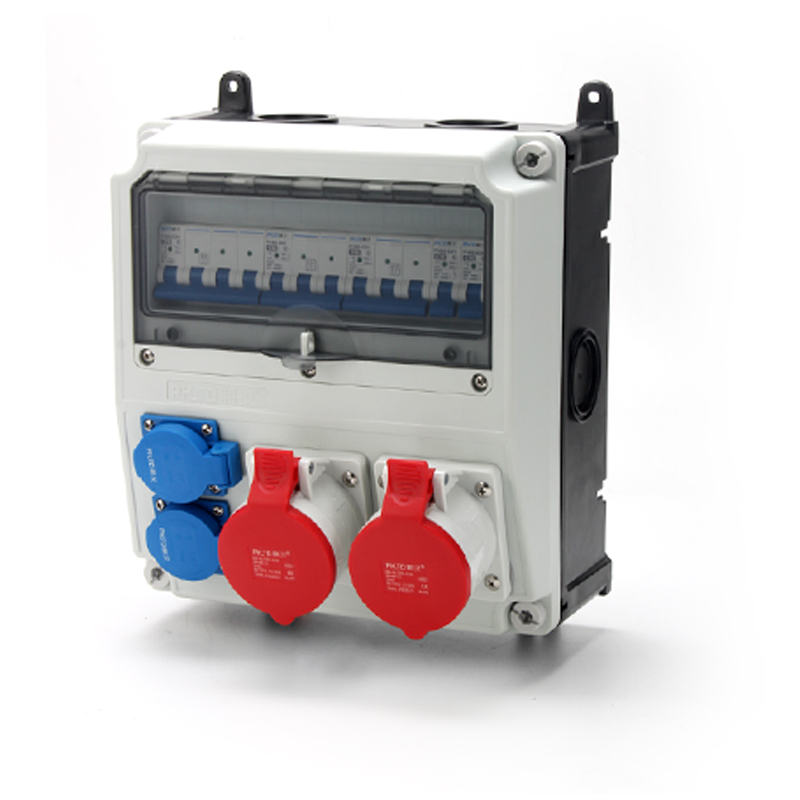 Caja de distribución de empalme PHLTD con interruptor de aire, equipada con enchufe industrial 5P 32A y enchufe de cinco agujeros 10A a 220V, tamaño 350X270X165mm
